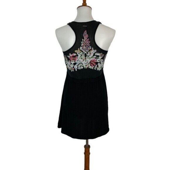 Element Black Sleeveless Mini Dress Medium Boho Floral Festival - Picture 5 of 8